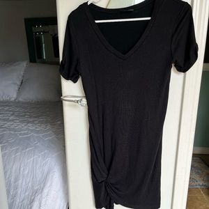 FRANCESCA SHORT SLEEVE RUCHED KNIT DRESS - BLACK small